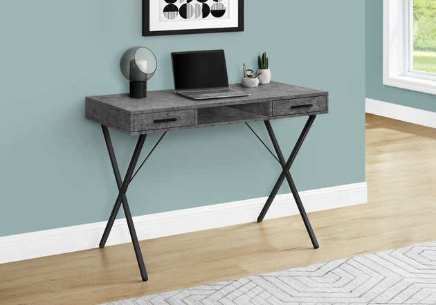 I 7795 Computer Desk - 42"L / Grey Stone-Look / Black Metal - Furniture Depot (7881157279992)