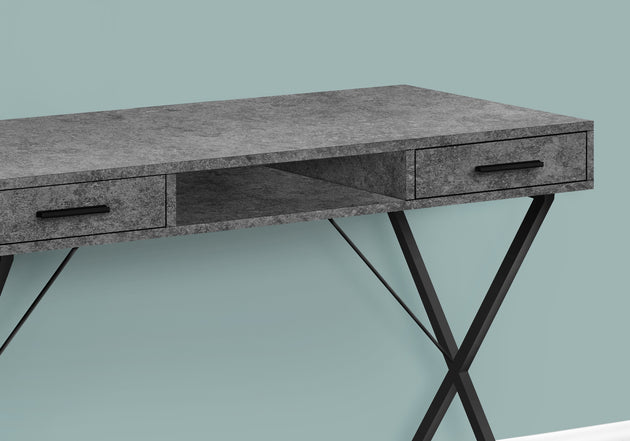 I 7795 Computer Desk - 42"L / Grey Stone-Look / Black Metal - Furniture Depot (7881157279992)