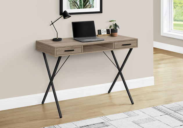 I 7796 Computer Desk - 42"L / Dark Taupe / Black Metal - Furniture Depot (7881157345528)