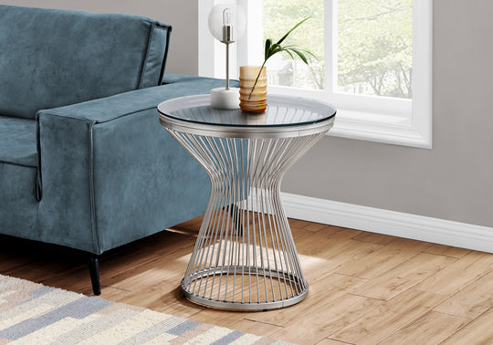 I 7821 Accent Table - 24"H / Stainless Steel With Tempered Glass - Furniture Depot (7881158525176)