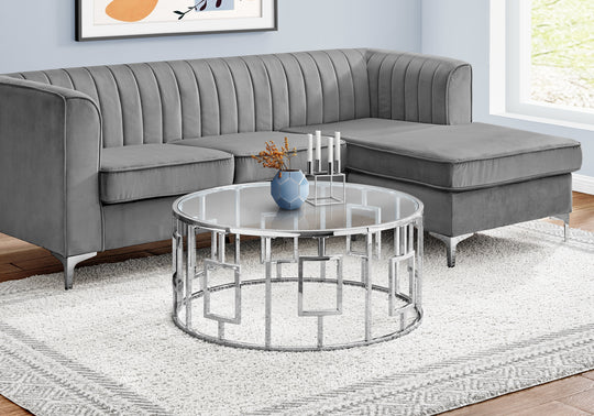 I 7830 Coffee Table - 36"Dia / Chrome Metal With Tempered Glass - Furniture Depot (7881158590712)