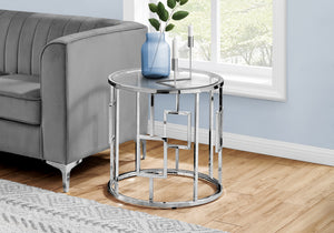 I 7831 Accent Table - 23"H / Chrome Metal With Tempered Glass - Furniture Depot