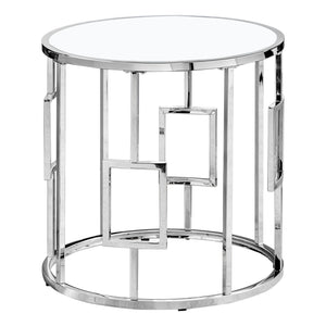 I 7831 Accent Table - 23"H / Chrome Metal With Tempered Glass - Furniture Depot