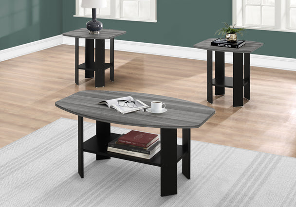 I 7928P Table Set - 3pcs Set / Black / Grey Top - Furniture Depot