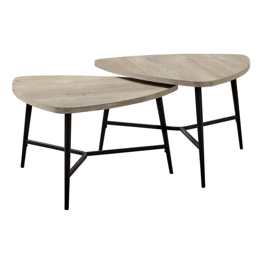 I 7939P Table Set - 2pcs Set / Taupe Reclaimed Wood / Black Metal - Furniture Depot (7881160982776)