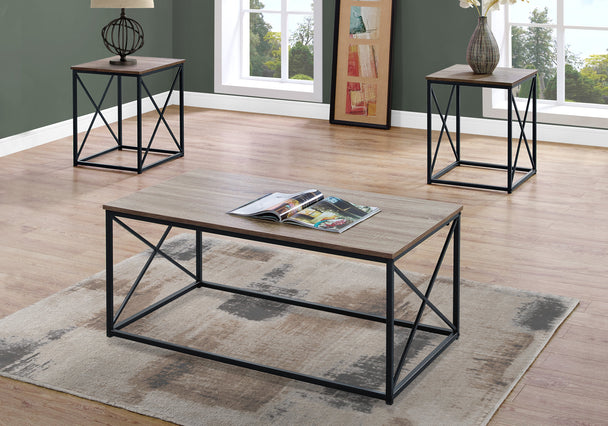 I 7950P Table Set - 3pcs Set / Dark Taupe / Black Metal - Furniture Depot (7881161081080)