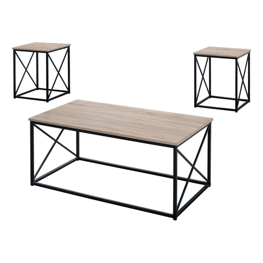 I 7950P Table Set - 3pcs Set / Dark Taupe / Black Metal - Furniture Depot (7881161081080)