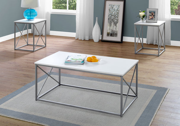 I 7951P Table Set - 3pcs Set / White / Silver Metal - Furniture Depot