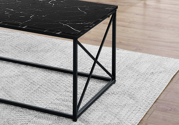 I 7954P Table Set - 3pcs Set / Black Marble / Black Metal - Furniture Depot