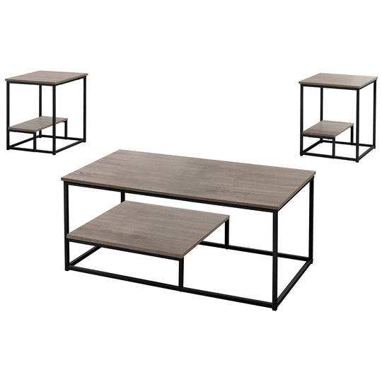 I 7960P Table Set - 3pcs Set / Dark Taupe / Black Metal - Furniture Depot