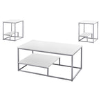 I 7961P Table Set - 3pcs Set / White / Silver Metal - Furniture Depot