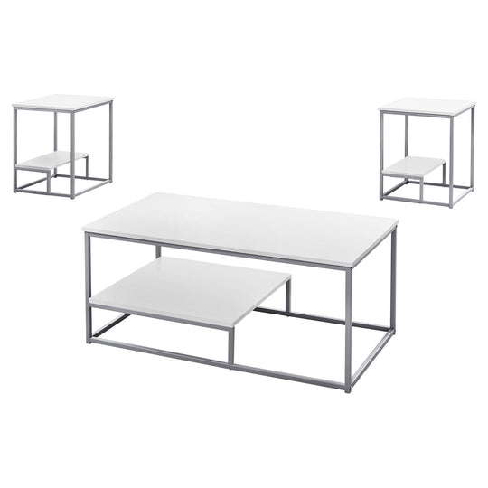 I 7961P Table Set - 3pcs Set / White / Silver Metal - Furniture Depot