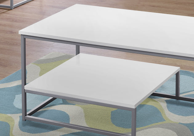 I 7961P Table Set - 3pcs Set / White / Silver Metal - Furniture Depot