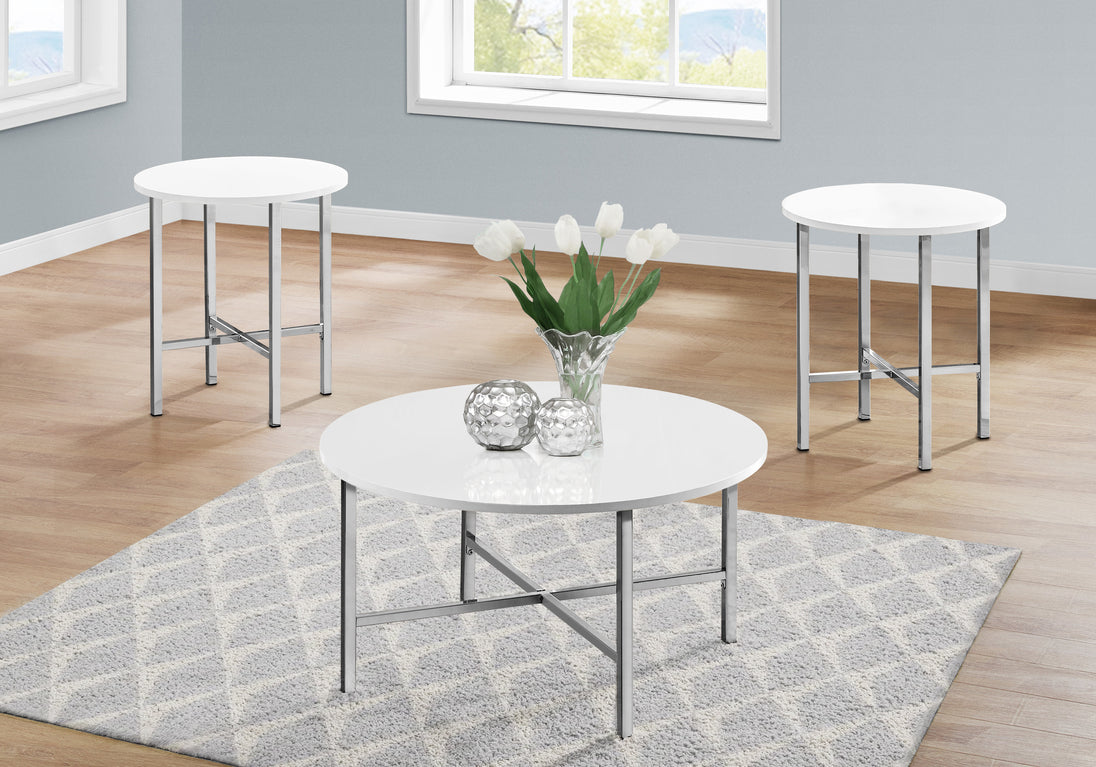 I 7965P Table Set - 3pcs Set / Glossy White / Chrome Metal - Furniture Depot (7881161801976)