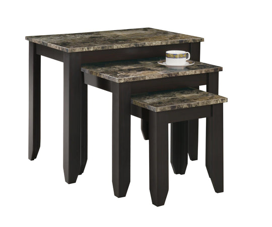 I 7982N Nesting Table - 3pcs Set / Espresso Marble Top - Furniture Depot