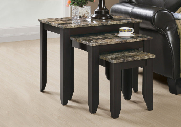 I 7982N Nesting Table - 3pcs Set / Espresso Marble Top - Furniture Depot