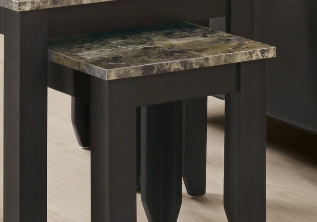 I 7982N Nesting Table - 3pcs Set / Espresso Marble Top - Furniture Depot