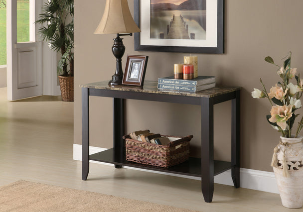 I 7983S Accent Table - 44"L / Espresso Marble Top - Furniture Depot