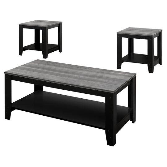 I 7992P Table Set - 3pcs Set / Black / Grey Top - Furniture Depot