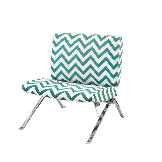 I 8136 Accent Chair - Teal " Chevron " Fabric / Chrome Metal - Furniture Depot