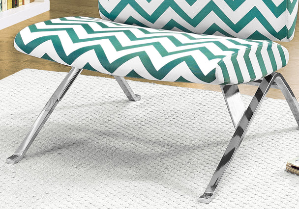 I 8136 Accent Chair - Teal " Chevron " Fabric / Chrome Metal - Furniture Depot