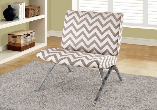 I 8137 Accent Chair - Dark Taupe " Chevron " With Chrome Metal - Furniture Depot