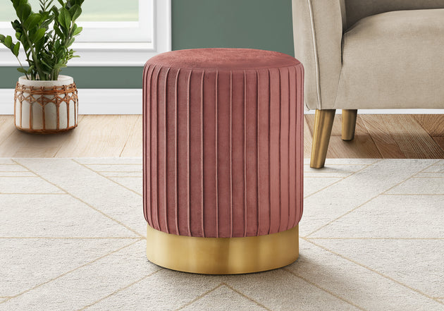 I 9017 Ottoman - Dark Pink Velvet / Gold Metal Base - Furniture Depot