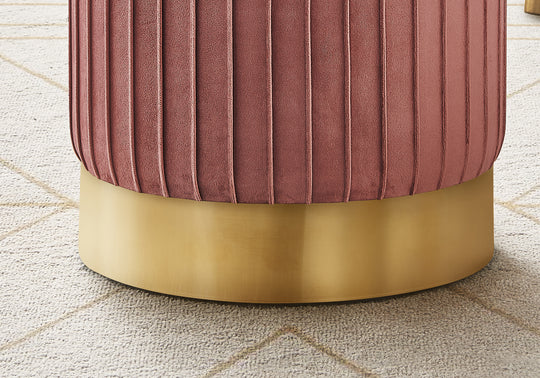 I 9017 Ottoman - Dark Pink Velvet / Gold Metal Base - Furniture Depot