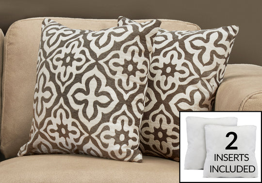 I 9217 Pillow - 18"X 18" / Dark Taupe Motif Design / 2pcs - Furniture Depot