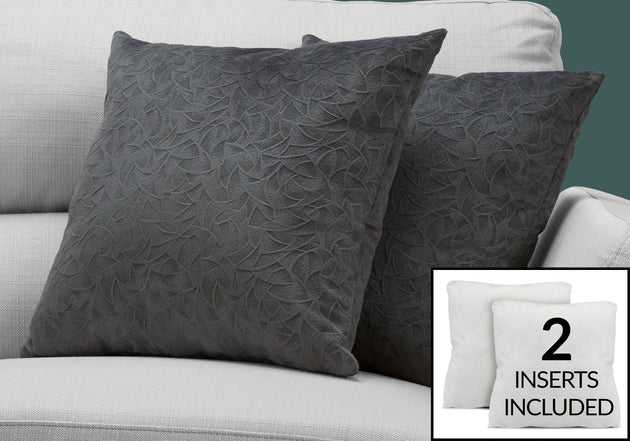 I 9259 Pillow - 18"X 18" / Dark Grey Floral Velvet / 2pcs - Furniture Depot (7881169830136)