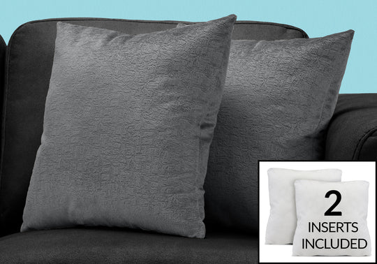 I 9275 Pillow - 18"X 18" / Dark Grey Mosaic Velvet / 2pcs - Furniture Depot