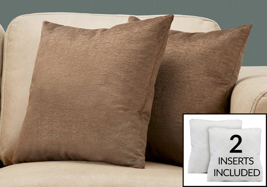 I 9277 Pillow - 18"X 18" / Light Brown Mosaic Velvet / 2pcs - Furniture Depot