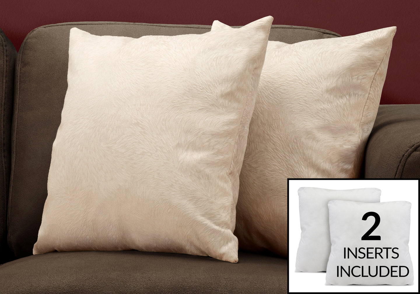 I 9319 Pillow - 18"X 18" / Light Taupe Feathered Velvet / 2pcs - Furniture Depot