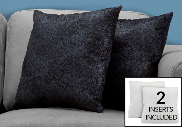 I 9333 Pillow - 18"X 18" / Black Feathered Velvet / 2pcs - Furniture Depot