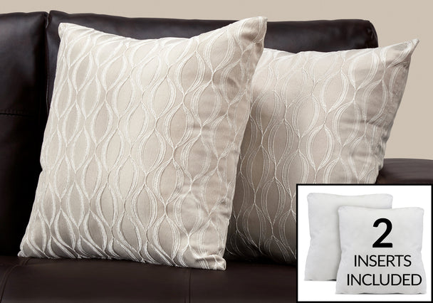 I 9345 Pillow - 18"X 18" / Taupe Wave Pattern / 2pcs - Furniture Depot