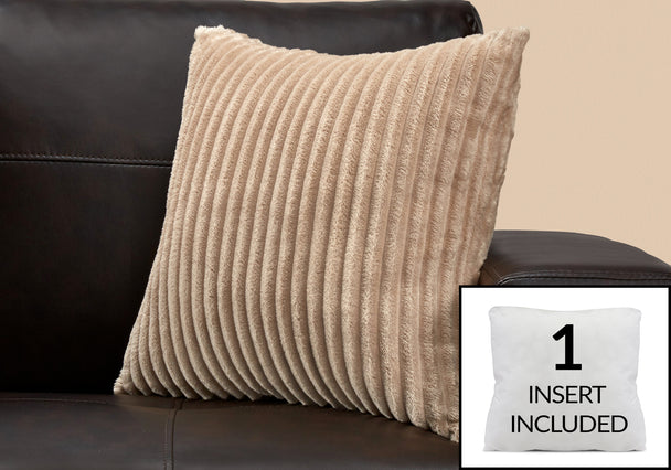 I 9354 Pillow - 18"X 18" / Beige Ultra Soft Ribbed Style / 1pc - Furniture Depot