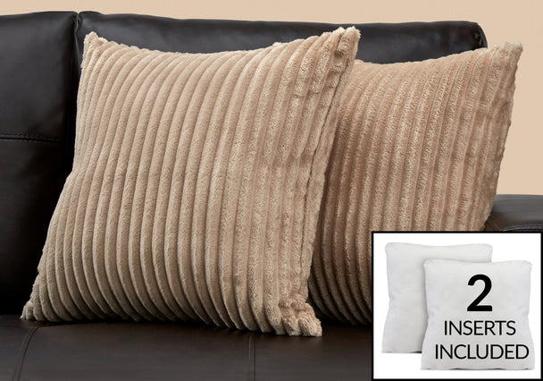 I 9355 Pillow - 18"X 18" / Beige Ultra Soft Ribbed Style / 2pcs - Furniture Depot (7881176449272)