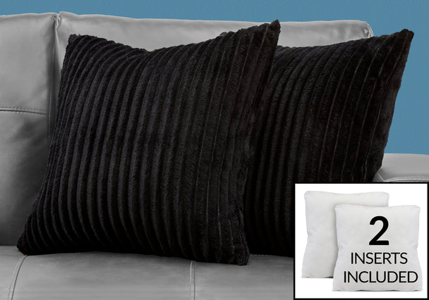 I 9357 Pillow - 18"X 18" / Black Ultra Soft Ribbed Style / 2pcs - Furniture Depot (7881176613112)