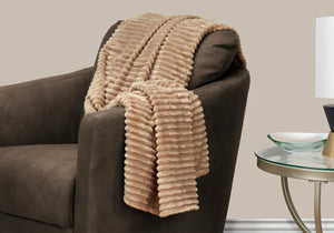 I 9602 Throw - 60" X 50" / Beige Ultra Soft Ribbed Style - Furniture Depot