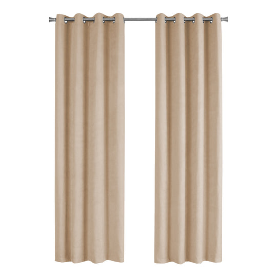 I 9801 Curtain Panel - 2pcs / 54"W X 95"H Beige Room Darkening - Furniture Depot