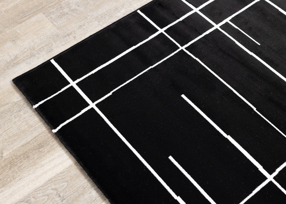 Ice Black White Lines Rug - Furniture Depot