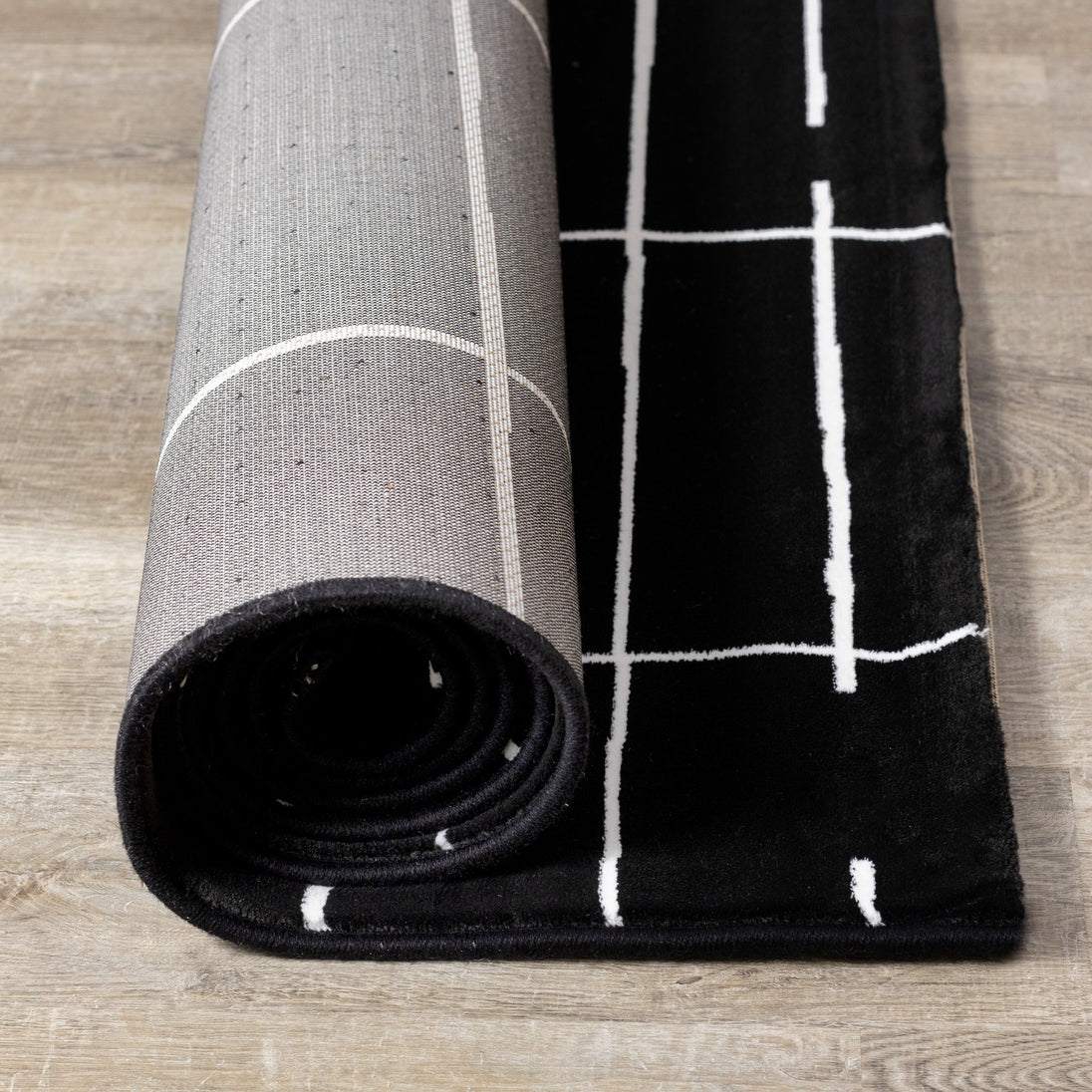 Ice Black White Lines Rug - Furniture Depot