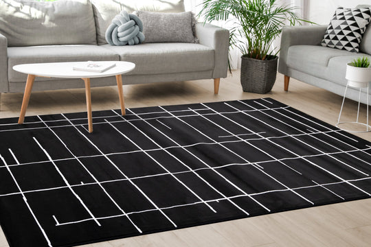 Ice Black White Lines Rug - Furniture Depot