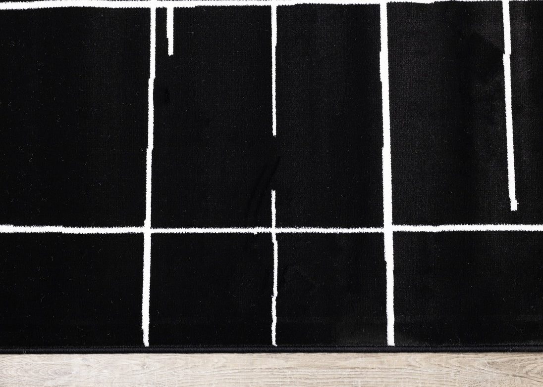 Ice Black White Lines Rug - Furniture Depot