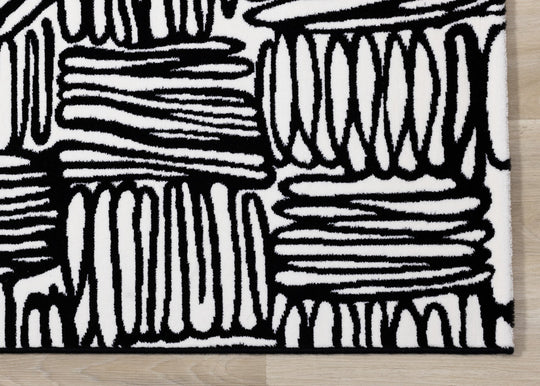 Ice White Black Geo-Doodles Rug - Furniture Depot