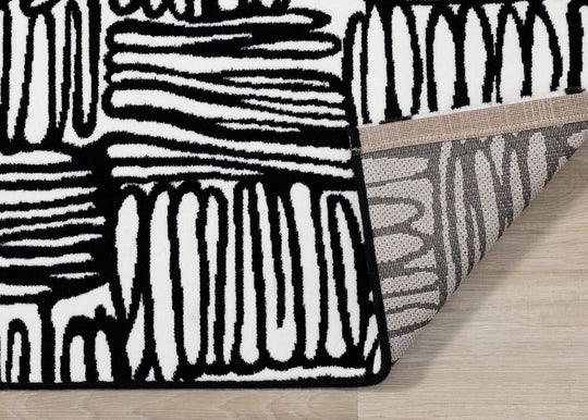 Ice White Black Geo-Doodles Rug - Furniture Depot