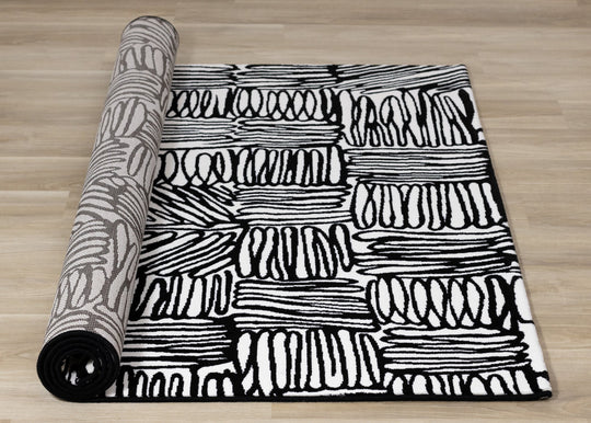 Ice White Black Geo-Doodles Rug - Furniture Depot