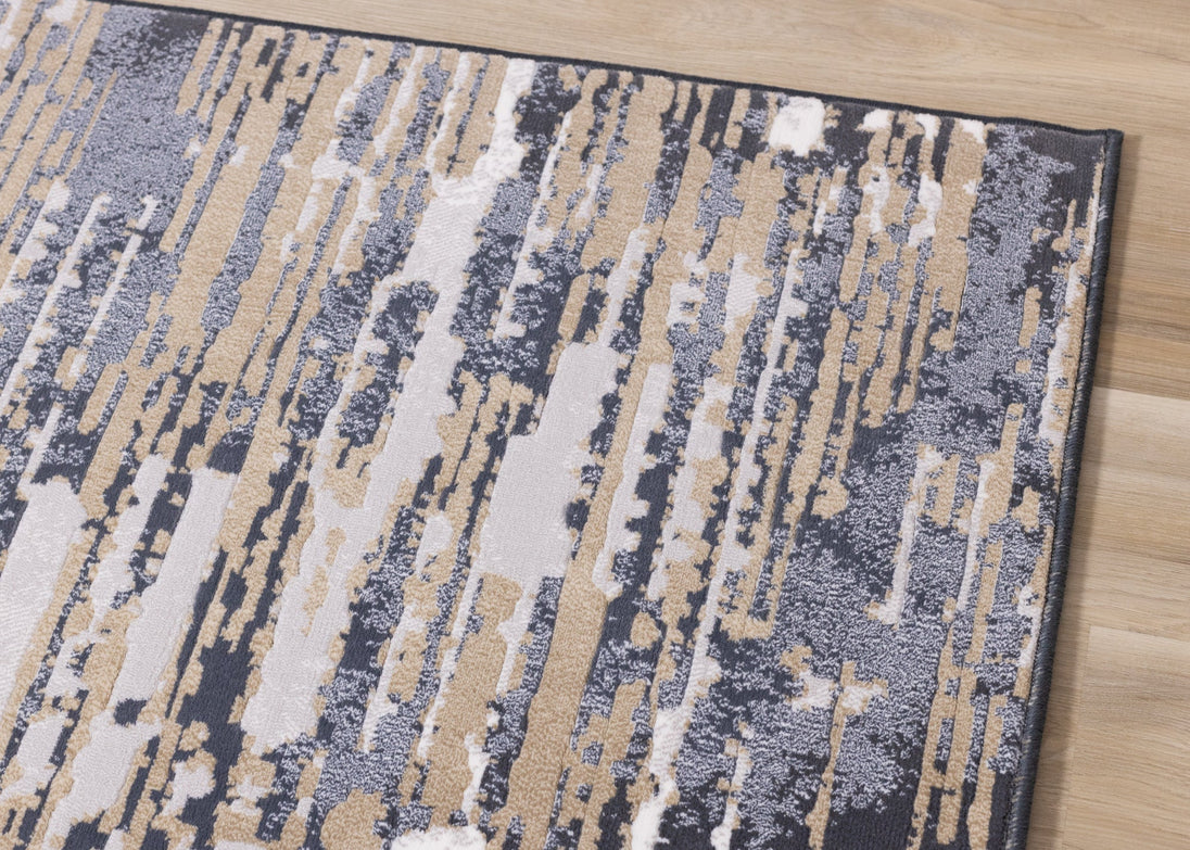 Intrigue Beige Blue Distressed Rip Rug - Furniture Depot