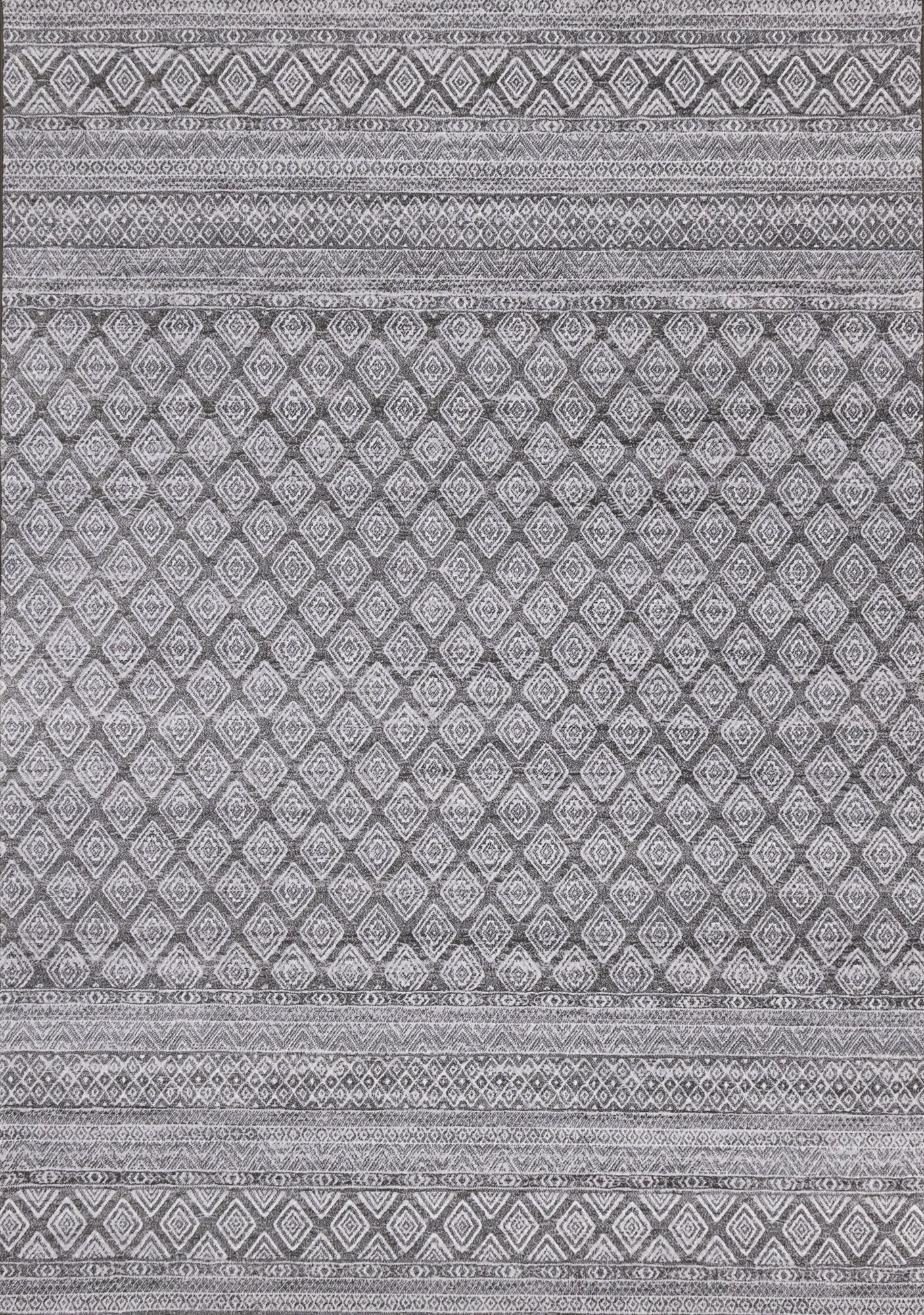 Intrigue Grey Cream Trellis Banding Rug - Furniture Depot