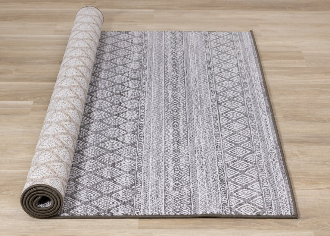 Intrigue Grey Cream Trellis Banding Rug - Furniture Depot